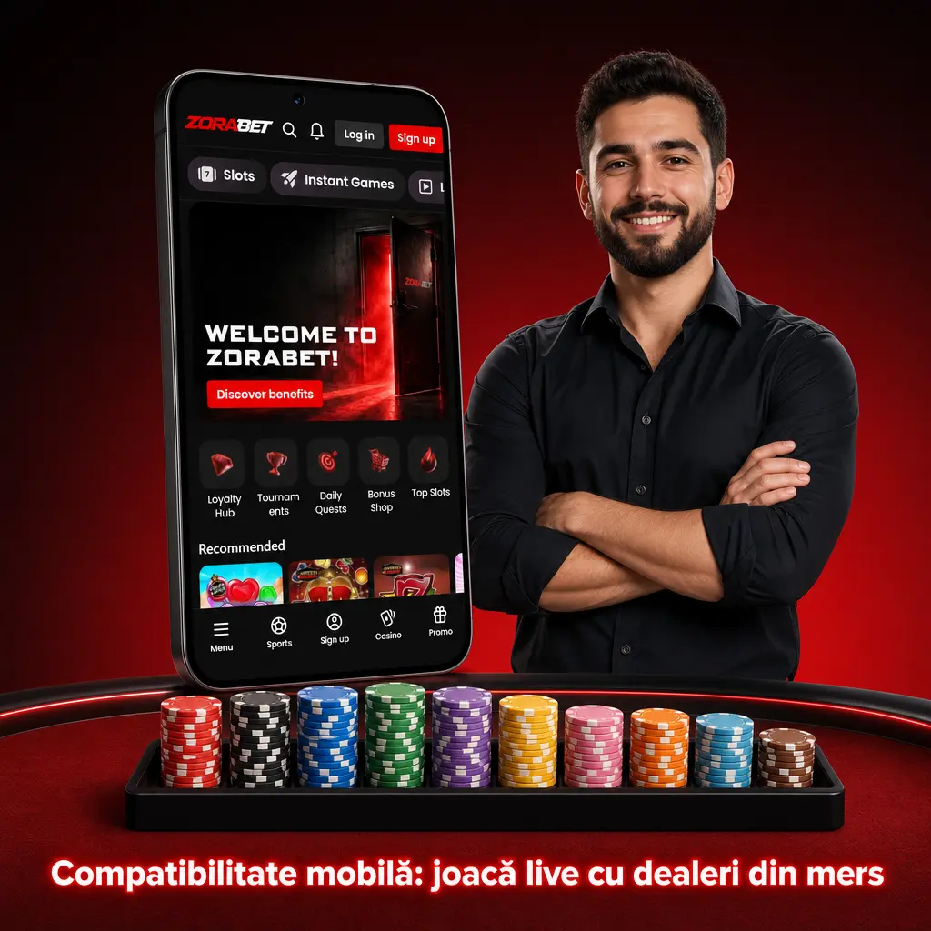 Cazino în direct pe mobil cu crupier, masă verticală, pariuri tactile și discuții în aplicație sau navigator